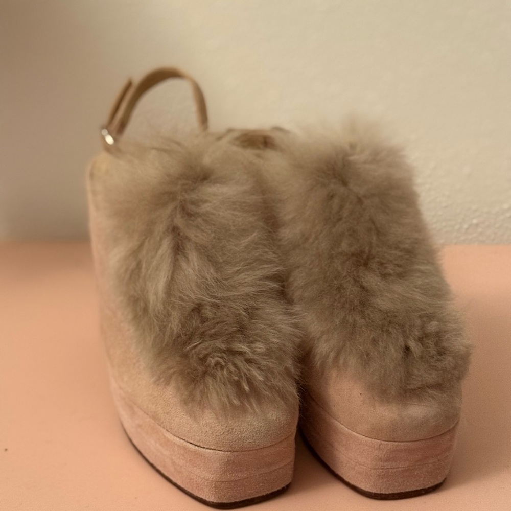 No. 6 Blush Fur Platform Slingback Shoes